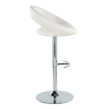 Posh table in Chrome Metal, White PU, side view, featuring swivel and adjustable height
