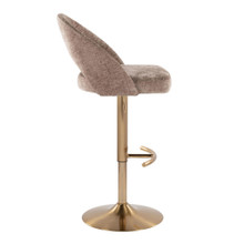 Renee table in Gold Metal, Brown Fabric, side view, featuring swivel and adjustable height