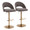 Renee Contemporary/Glam Adjustable Barstool with Swivel in Gold Metal and Dark Grey Fabric with Round T Footrest- Set of 2 — pair view
