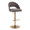 Renee Contemporary/Glam Adjustable Barstool with Swivel in Gold Metal and Dark Grey Fabric with Round T Footrest- Set of 2 — product view