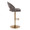 Renee Contemporary/Glam Adjustable Barstool with Swivel in Gold Metal and Dark Grey Fabric with Round T Footrest- Set of 2 — side view