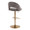 Renee Contemporary/Glam Adjustable Barstool with Swivel in Gold Metal and Dark Grey Fabric with Round T Footrest- Set of 2 — rear three-quarter view