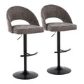 Renee Contemporary Adjustable Barstool with Swivel in Black Metal and Dark Grey Fabric with Round T Footrest- Set of 2 — pair view