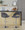 Renee table in Chrome, Dark Grey Fabric, featuring swivel and adjustable height