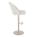 Renee table in Pearl Grey Metal, Cream Fabric, side view, featuring swivel and adjustable height