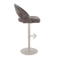 Renee table in Pearl Grey Metal, Dark Grey Fabric, side view, featuring swivel and adjustable height