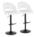 Renee Contemporary Adjustable Barstool with Swivel in Black Metal and White Faux Leather with Round T Footrest- Set of 2 — pair view