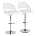 Renee Contemporary Adjustable Barstool with Swivel in Chrome Metal and White Faux Leather with Round T Footrest- Set of 2 — pair view