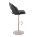 Renee table in Pearl Grey Metal, Black PU, side view, featuring swivel and adjustable height
