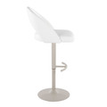 Renee table in Pearl Grey Metal, White PU, side view, featuring swivel and adjustable height