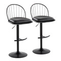 Riley Farmhouse Adjustable Barstool with Swivel in Black Metal, Black Wood and Black Faux Leather with Rounded T Footrest- Set of 2 — pair view