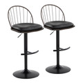 Riley Farmhouse Adjustable Barstool with Swivel in Black Metal, Bronze Metal, Dark Walnut Wood and Brown Faux Leather with Rounded T Footrest- Set of 2 — pair view