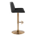 Santi table in Gold Metal, Black PU, side view, featuring swivel and adjustable height
