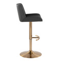Santi table in Gold Metal, Grey PU, side view, featuring swivel and adjustable height