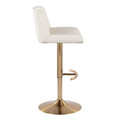 Santi table in Gold Metal, White PU, side view, featuring swivel and adjustable height