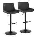 Santi Upholstered Contemporary Adjustable Barstool with Swivel in Black Metal and Grey Faux Leather with Rounded T Footrest- Set of 2 — pair view