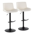 Santi Upholstered Contemporary Adjustable Barstool with Swivel in Black Metal and White Faux Leather with Rounded T Footrest- Set of 2 — pair view