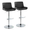 Santi Upholstered Contemporary Adjustable Barstool with Swivel in Chrome Metal and Grey Faux Leather with Rounded T Footrest- Set of 2 — pair view