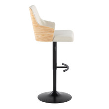 Stella table in Black Metal, Natural Wood, Cream Fabric, side view, featuring swivel and adjustable height