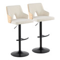 Stella Contemporary Adjustable Barstool with Swivel in Black Metal, Natural Wood and Cream Fabric with Rounded "t" Footrest- Set of 2 — pair view