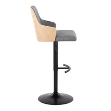 Stella table in Black Metal, Natural Wood, Light Grey Fabric, side view, featuring swivel and adjustable height
