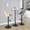 Stella table in Black Metal, Natural Wood, Light Grey Fabric, featuring swivel and adjustable height