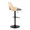 Stella Contemporary Adjustable Barstool with Swivel in Black Metal, Natural Wood and Light Grey Fabric with Rounded "t" Footrest- Set of 2 — rear three-quarter view