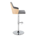 Stella table in Chrome Metal, Natural Wood, Light Grey Fabric, side view, featuring swivel and adjustable height