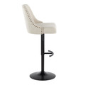 Marcel table in Black Metal, Cream Fabric, Brass Metal, side view, featuring swivel and adjustable height