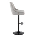 Marcel table in Black Metal, Light Grey Fabric, Brass Metal, side view, featuring swivel and adjustable height