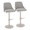 Studded Marcel Contemporary Adjustable Barstool in Pearl Grey Metal and Light Grey Fabric with Brass Nailhead Trim and Rounded T Footrest- Set of 2 — pair view