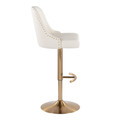 Marcel table in Gold Metal, White PU, side view, featuring swivel and adjustable height