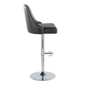 Marcel table in Chrome Metal, Black PU, side view, featuring swivel and adjustable height