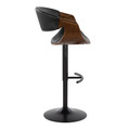 Curvo table in Black Metal, Walnut Wood, Black PU, side view, featuring swivel and adjustable height