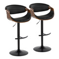 Symphony Mid-Century Modern Adjustable Barstool with Swivel in Black Metal, Walnut Wood and Black Faux Leather with Rounded T Footrest- Set of 2 — pair view