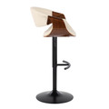 Curvo table in Black Metal, Walnut Wood, Cream PU, side view, featuring swivel and adjustable height