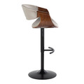 Curvo table in Black Metal, Walnut Wood, Grey PU, side view, featuring swivel and adjustable height