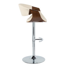Curvo table in Chrome Metal, Walnut Wood, Cream PU, side view, featuring swivel and adjustable height