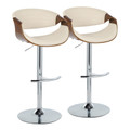 Symphony Mid-Century Modern Adjustable Barstool with Swivel in Chrome Metal, Walnut Wood and Cream Faux Leather with Rounded T Footrest- Set of 2 — pair view