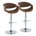 Symphony Mid-Century Modern Adjustable Barstool with Swivel in Chrome Metal, Walnut Wood, and Espresso Faux Leather with Rounded T Footrest- Set of 2 — pair view