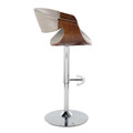 Curvo table in Chrome Metal, Walnut Wood, Grey PU, side view, featuring swivel and adjustable height