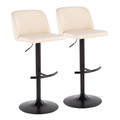Toriano Contemporary Adjustable Bar Stool with Swivel in Black Metal and Cream Faux Leather with Rounded T Footrest- Set of 2 — pair view