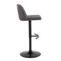 Tintori bar stool in Black Metal, Grey PU, side view, featuring swivel and upholstered seat