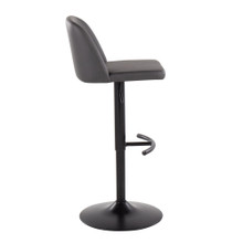 Tintori bar stool in Black Metal, Grey PU, side view, featuring swivel and upholstered seat