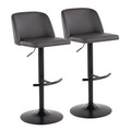 Toriano Contemporary Adjustable Bar Stool with Swivel in Black Metal and Grey Faux Leather with Rounded T Footrest- Set of 2 — pair view