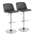 Toriano Contemporary Adjustable Bar Stool with Swivel in Chrome Metal and Grey Faux Leather with Rounded T Footrest- Set of 2 — pair view