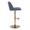 Toriano Contemporary Adjustable Barstool with Swivel in Blue Fabric and Gold Metal with Rounded T Footrest- Set of 2 — side view