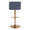 Toriano Contemporary Adjustable Barstool with Swivel in Blue Fabric and Gold Metal with Rounded T Footrest- Set of 2 — back view