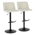 Toriano Contemporary Adjustable Barstool with Swivel in Cream Fabric and Black Metal with Rounded T Footrest- Set of 2 — pair view
