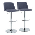 Toriano Contemporary Adjustable Barstool with Swivel in Blue Fabric and Chrome Metal with Rounded T Footrest- Set of 2 — pair view